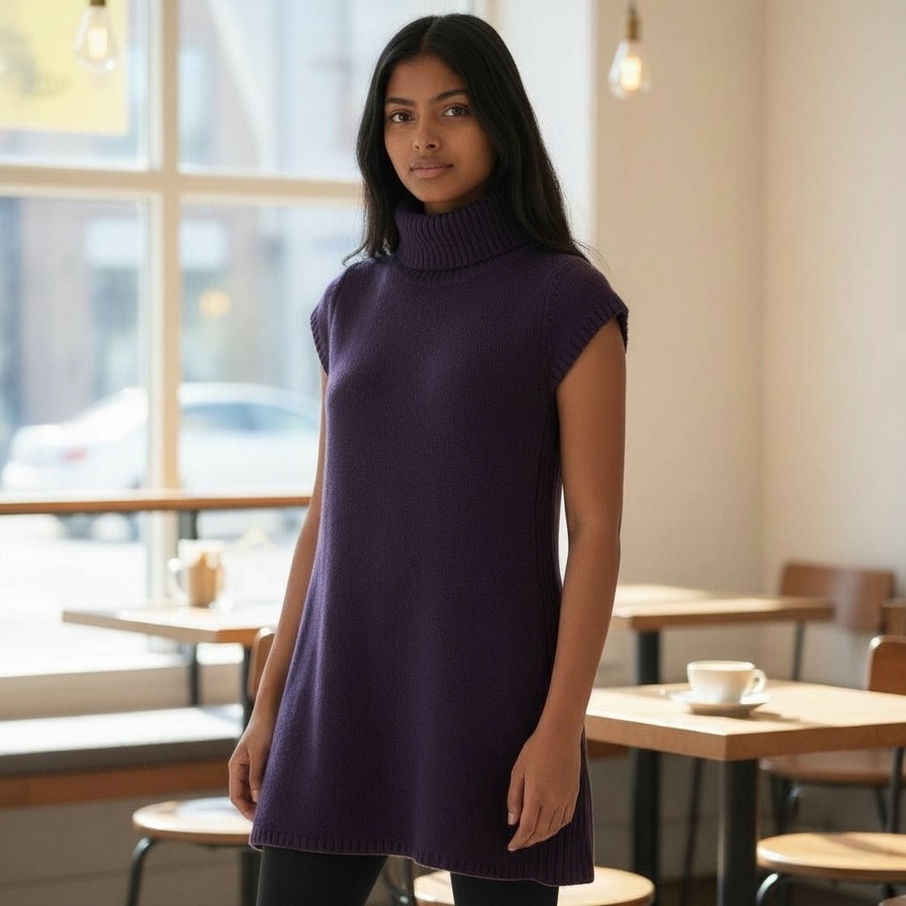 Ibex Cowl Neck Cap Sleeve 100% Merino Wool Tunic Sweater Size XS